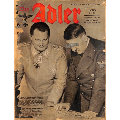 0853	 DER ADLER	 -No.	8	-1942 Italian issue	 vintage German Luftwaffe Magazine Air Force WW2 WWII 