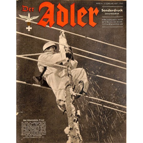 0857	 DER ADLER	 -No.	2.Februar Heft	-1943 Sonderdruck	 vintage German Luftwaffe Magazine Air Force WW2 WWII