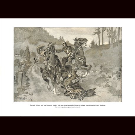 9004	 WWI print	 Cavalry horses Leutnant Mayer dies in Vogese/France by Hans Stubenrauch	