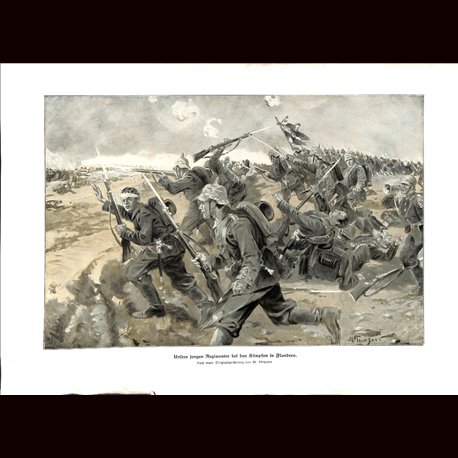 9008	 WWI print	 German soldiers Flandern Flandre Netherlands by M. Plinzner	