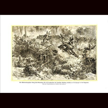 9012	 WWI print	 German soldiers Würtembergischen König Karl-Grenadiere Nr. 123 North of La Harazee Argonnen France battle 