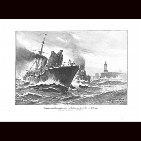 9013	 WWI print	 German mine searcher boot Vorposten- und Minensuchboote Zeebrügge by Willy Stöwe	