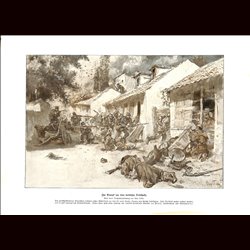 9017	 WWI print	 German soldiers serbian village battle fights