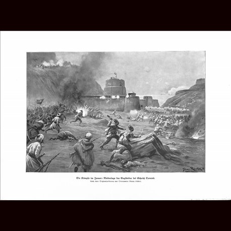 9025	 WWI print	 Jemen defeat of English troops, Scheikh Osmani	