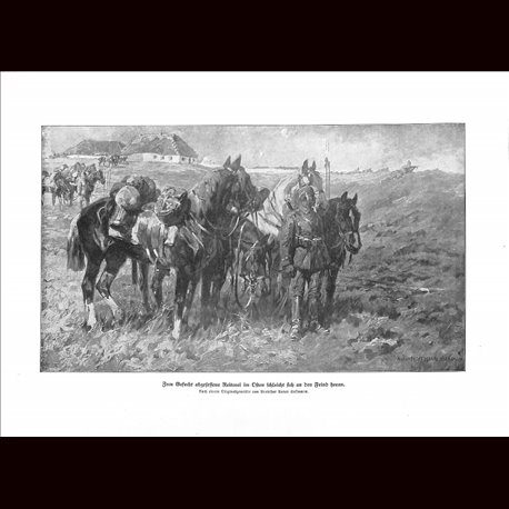 9027	 WWI print	 German Cavalry in Russia horses soldiers by Anton Hoffmann 	