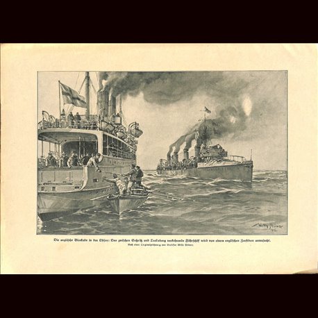 9041	 WWI print	 English ships Trelleborg Sassnitz by Willy Stöwer	 