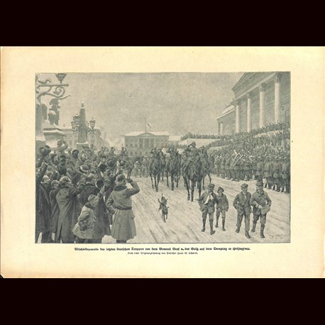 9045	 WWI print	 German troops General Graf von der Goltz Domplatz Helsingfors	