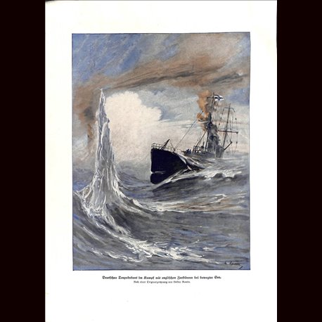 9052	 WWI print	 German Torpedo boat by Gustav Romin	 size: 23,5 x 32,5 cm / 9.25 x 12.8 inch		