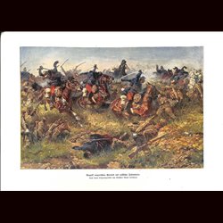 9053	 WWI print	 Hungarian Honved versus Russian soldiers Cavalry Infantry by Anton Hoffmann	