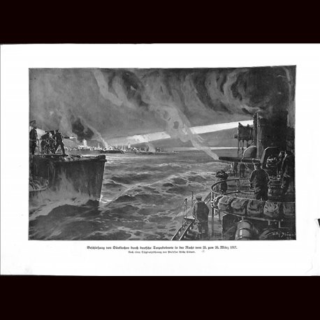 9056	 WWI print	 Dunkirk Dünkirche Dunkerque German Torpedo boats March 1917	