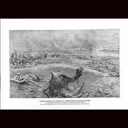 9059	 WWI print	 Gaza English cavalry and camels in Turkish machine gun fire Warte by Fritz Grotemeyer	 