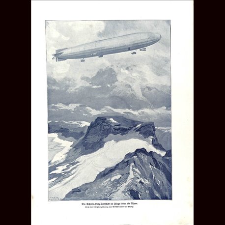 9063	 WWI print	 Zeppelin Schütte-Lanz-Luftschiff Alps	