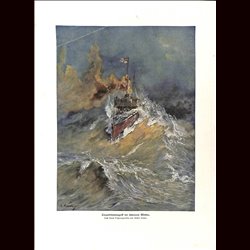 9066	 WWI print	 German Torpedo boat storym weather by Gustav Romin	