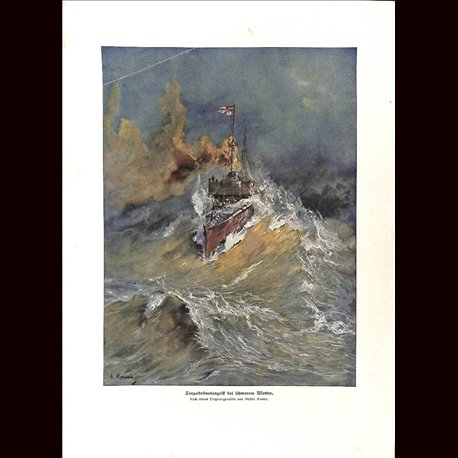 9066	 WWI print	 German Torpedo boat storym weather by Gustav Romin	