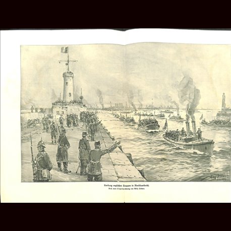 9075	 WWI print	 English troops land in North France	 