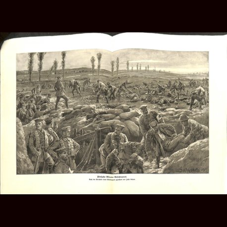 9082	 WWI print	 German soldiers medics trenches by Gehrts	