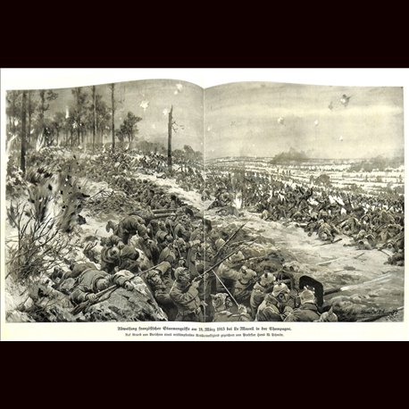 9086	 WWI print	 Le Mesnil France Champagne German soldiers trenches