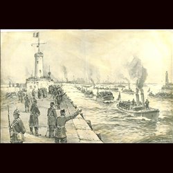 9093	 WWI print	 English ships arrive at North France by Willy Stöwer	