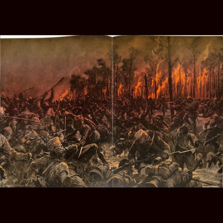 9095	 WWI print	 Yser English soldiers attacked by German troops at night by Hans Schmidt	