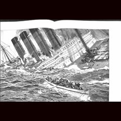 9101	 WWI print	 LUSITANIA steam ship 1915 by Claus Bergen	 