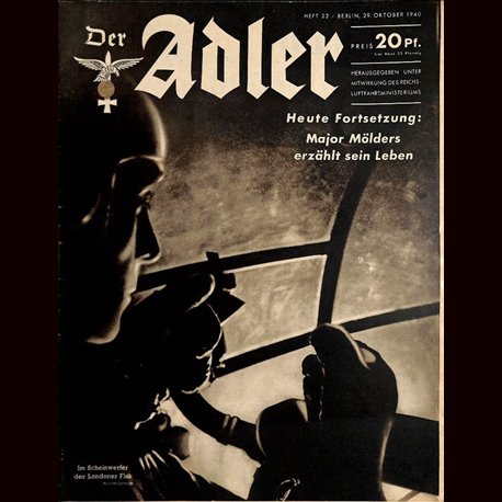 0451	 DER ADLER	 -No.	22	-1940	 vintage German Luftwaffe Magazine Air Force WW2 WWII