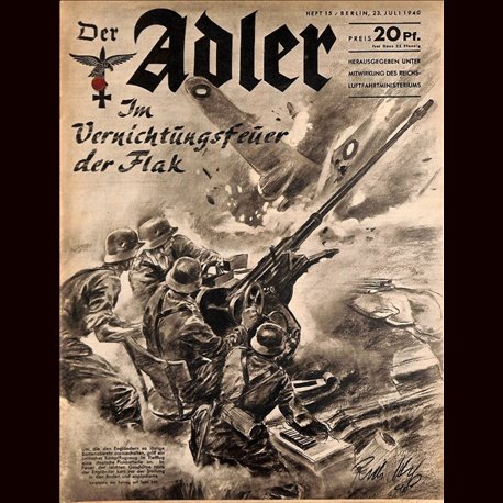 0482	 DER ADLER	 -No.	15	-1940	 vintage German Luftwaffe Magazine Air Force WW2 WWII 