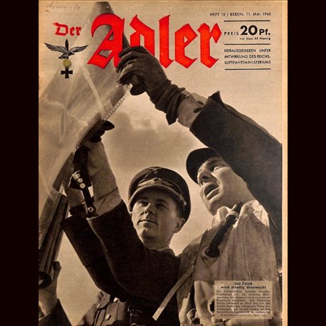 0625	 DER ADLER	 -No.	10	-1943	 vintage German Luftwaffe Magazine Air Force WW2 WWII