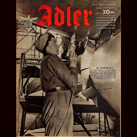 0637	 DER ADLER	 -No.	6	-1943	 vintage German Luftwaffe Magazine Air Force WW2 WWII 