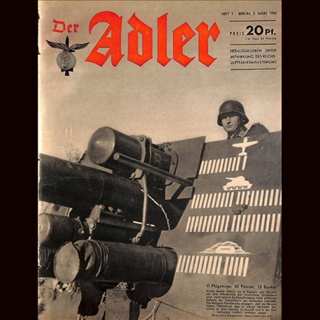 0642	 DER ADLER	 -No.	5	-1943	 vintage German Luftwaffe Magazine Air Force WW2 WWII 