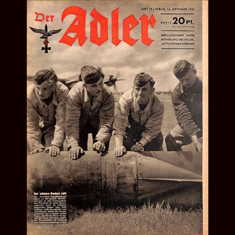 0664	 DER ADLER	 -No.	19	-1943	 vintage German Luftwaffe Magazine Air Force WW2 WWII 